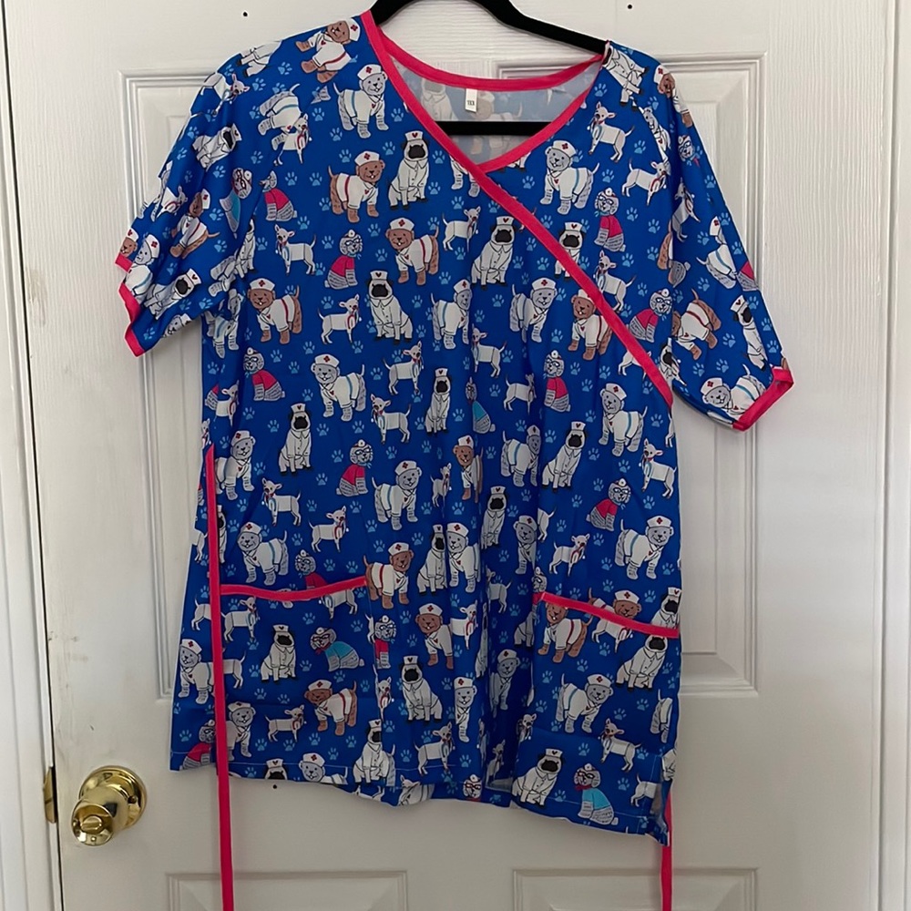Blue Dog Scrub Top